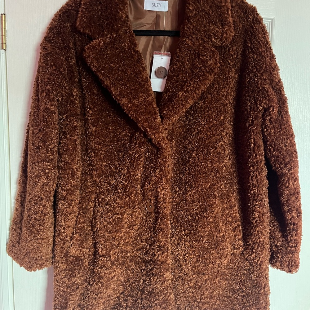 Suzy Shier Rich Brown Teddy Jacket